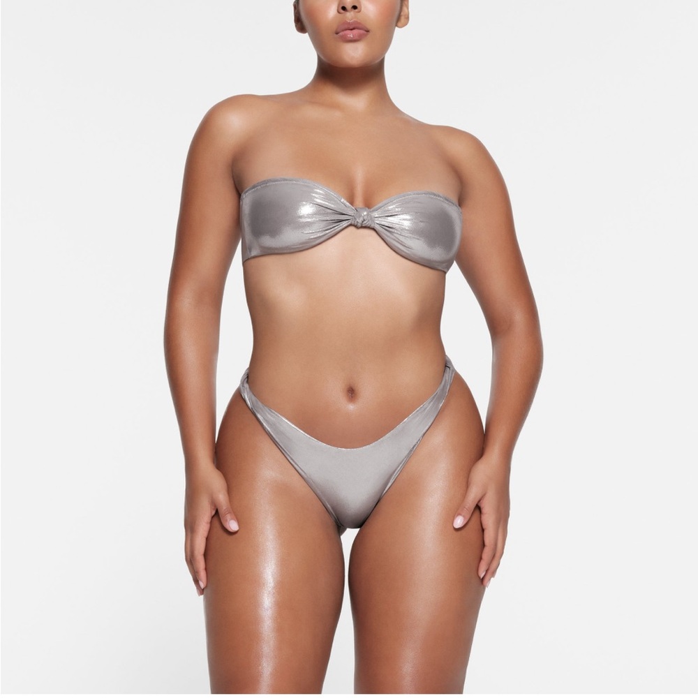 SKIMS Silver Metallic Bandeau Bikini Top only no tags